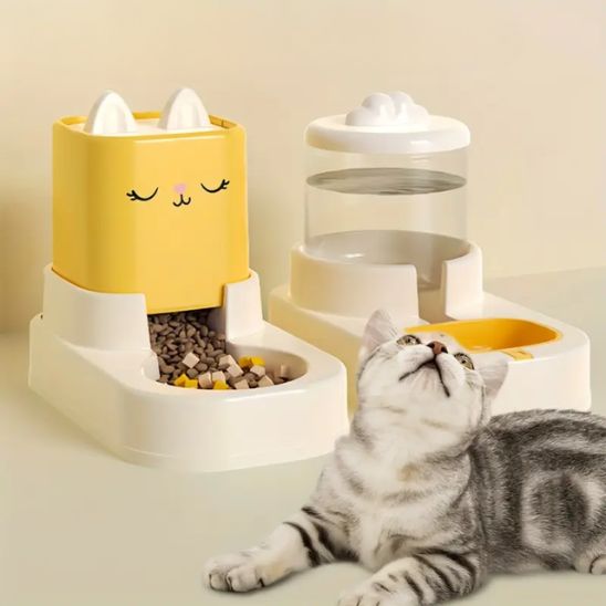 distributeur croquette chat automatique et eau gravité démontable