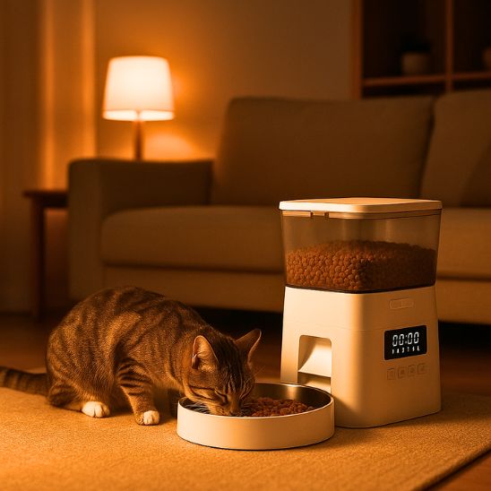 distributeur croquettes chat automatique blanc