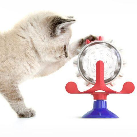 distributeur croquettes chat ludique plastique jaune roue jouet ventouse
