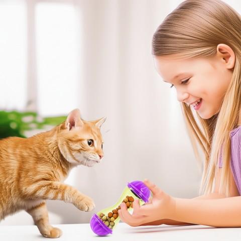 distributeur croquettes chat roule miam jouet distributeur plastique