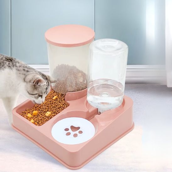 distributeur gravité chat plastique rose grande capacité