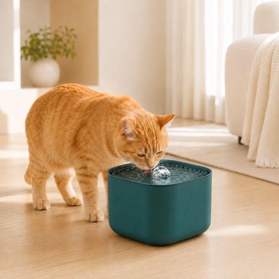 Fontaine a eau chat silencieuse 3 litres verte avec chat roux