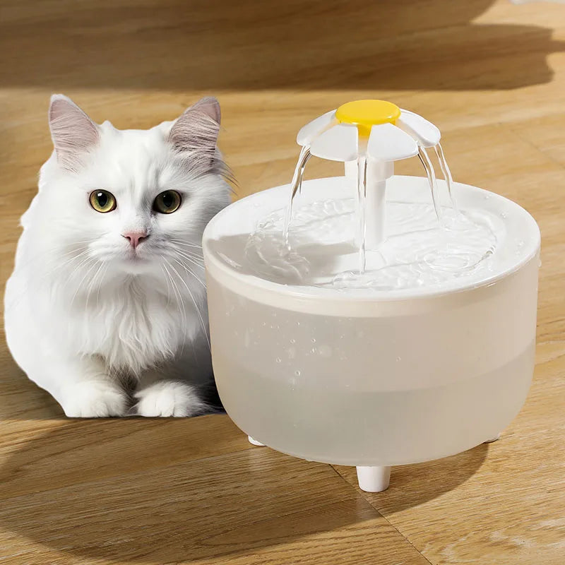 fontaine eau chat forme fleur plastique blanc givré