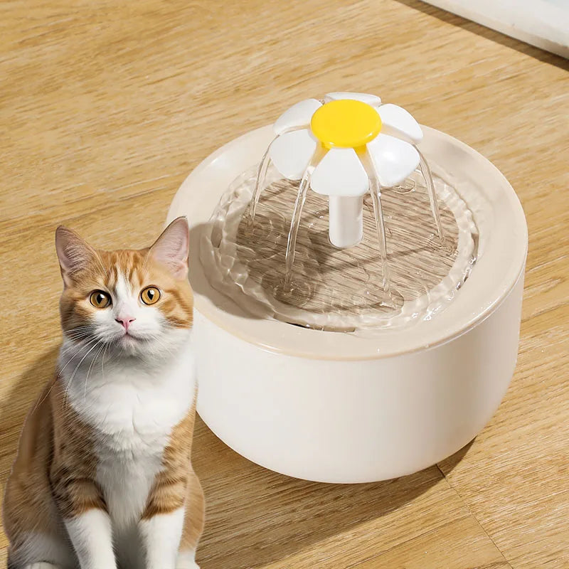 fontaine eau chat forme fleur plastique effet bois blanc
