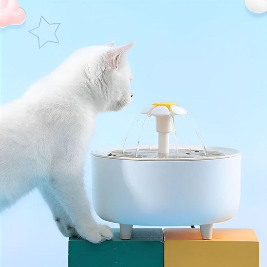 fontaine eau chat forme fleur effet bois plastique