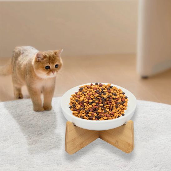 gamelle anti glouton chat céramique bois surélevée chaton