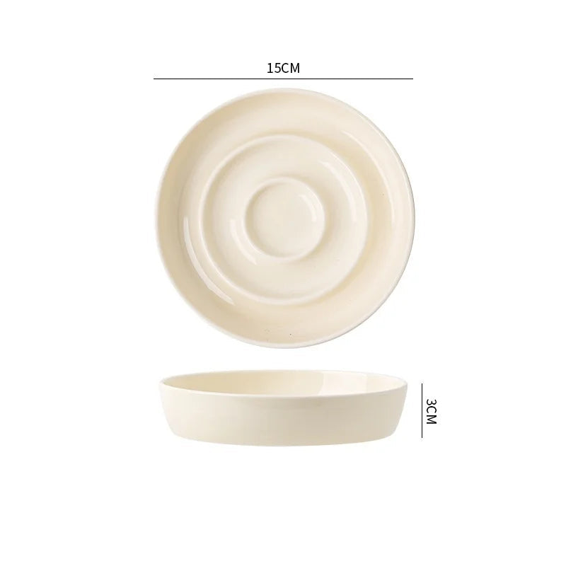 gamelle anti glouton chat formes circulaires céramique beige