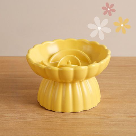 gamelle anti-glouton chat céramique surélevée design fleur jaune