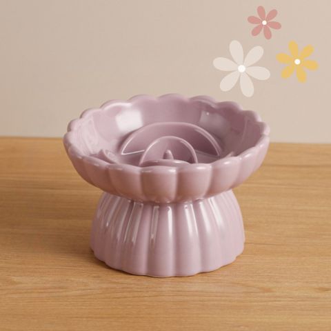 gamelle anti-glouton chat céramique surélevée design fleur violet