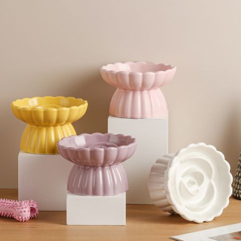 gamelle anti-glouton chat céramique surélevée design fleur