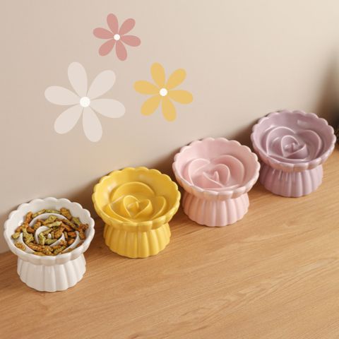 gamelle anti-glouton chat céramique surélevée design fleur