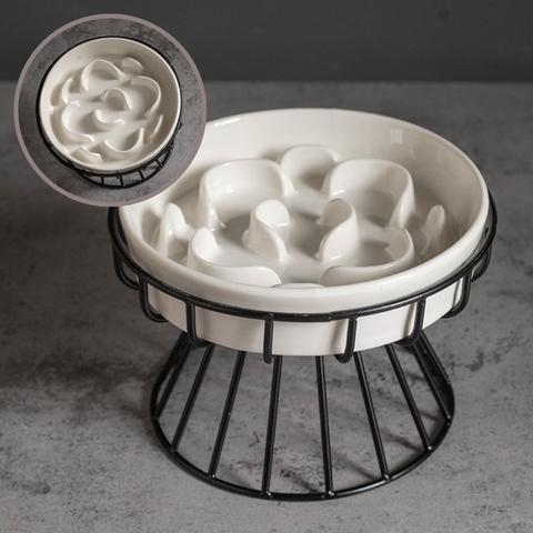 Gamelle anti-glouton chat céramique surélevée fleur