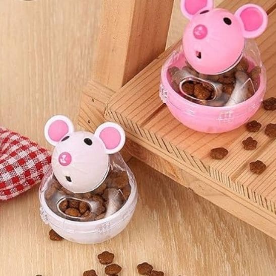 gamelle anti glouton chaton jouet interactif blanc rose dévissable