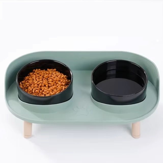 gamelle chat double couleur support vert bols noirs