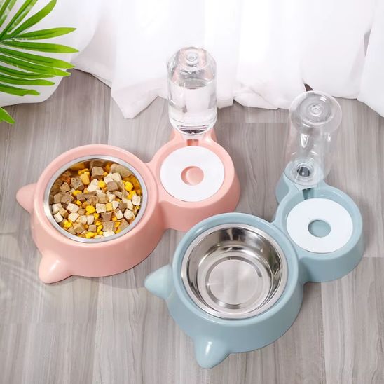 gamelle chat eau et nourriture plastique inox rose bleu