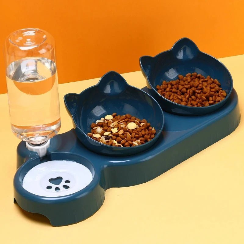 gamelle surélevée chat double bols réservoir eau plastique bleu