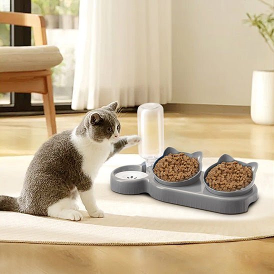 gamelle chat surélevée double bols réservoir eau plastique gris