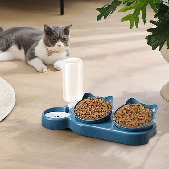 gamelle chat surélevée inclinée plastique bleu bols réservoir eau