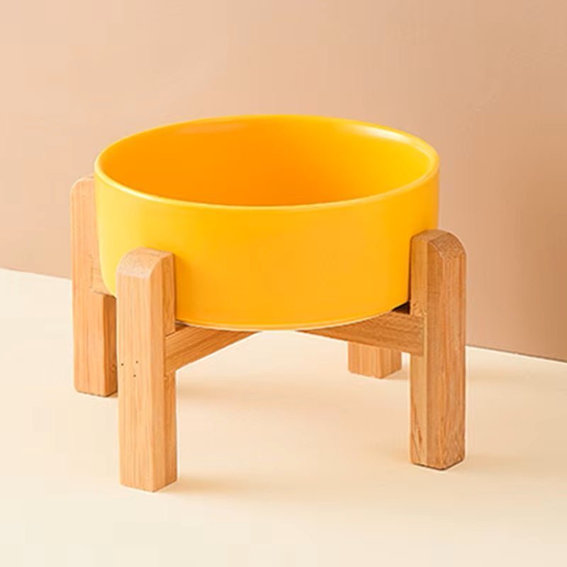 gamelle chat surélevée céramique bois couleur jaune