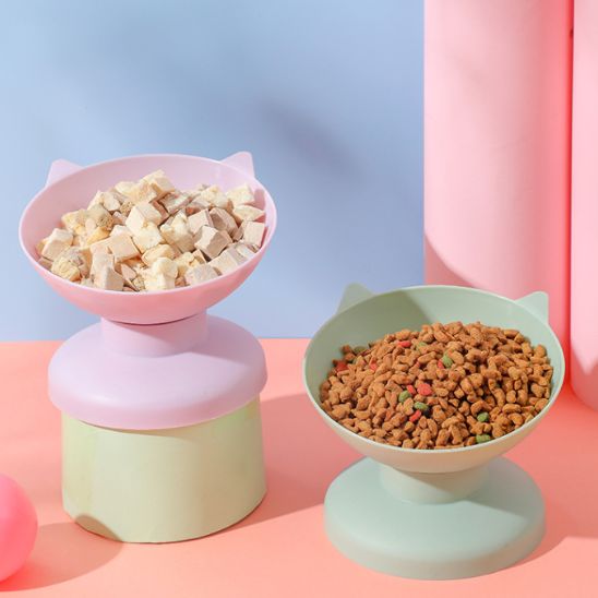 gamelle chat surélevée forme chat inclinée violet vert ergonomique