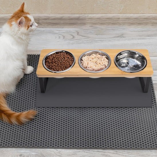 gamelle chat surélevée polyvalente bols inox support bois fer