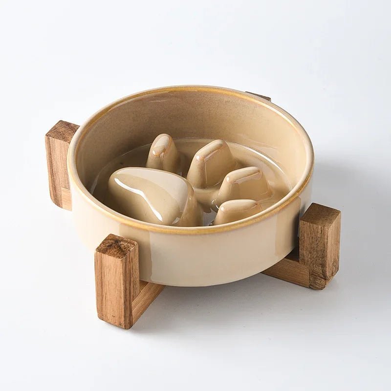 gamelle pour chat anti glouton design patte céramique couleur beige