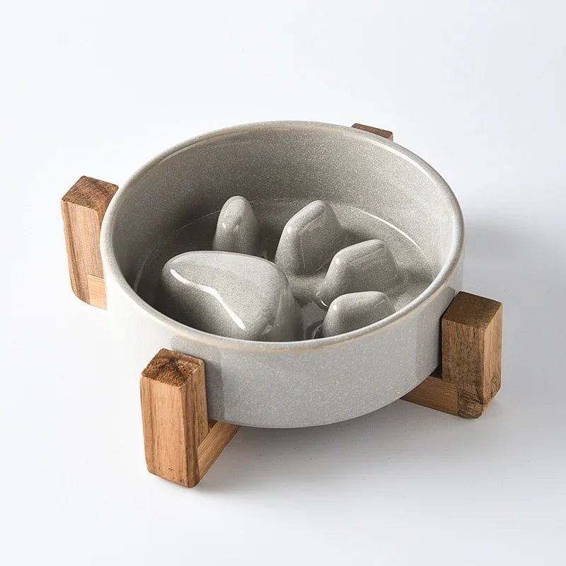 gamelle pour chat anti glouton design patte céramique couleur grise
