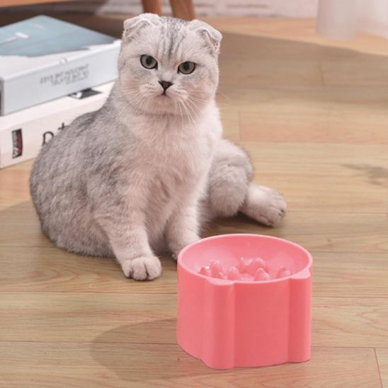 gamelle pour chat anti glouton surélevée ergonomique rose