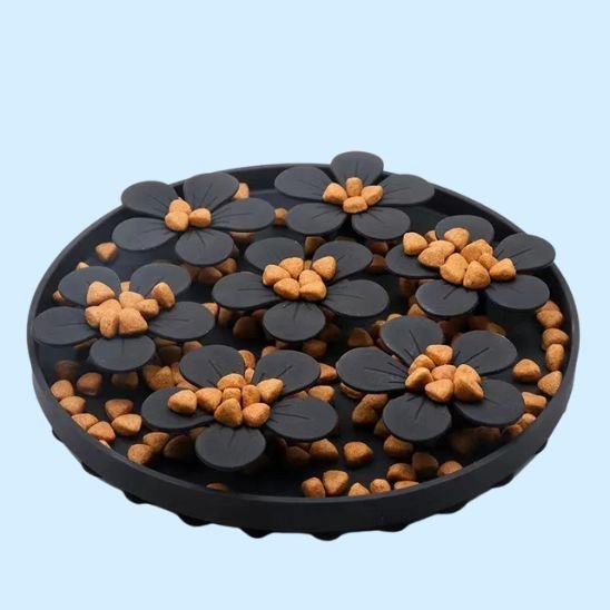 gamelles anti glouton chat silicone fleurs noires ventouses