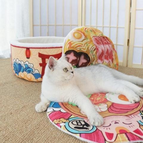 maison chat bol ramen coussin amovible antidérapante multifonction