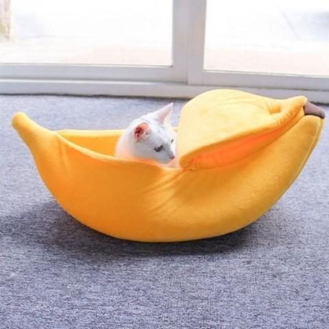 maison pour chat design banane jaune peluche doux