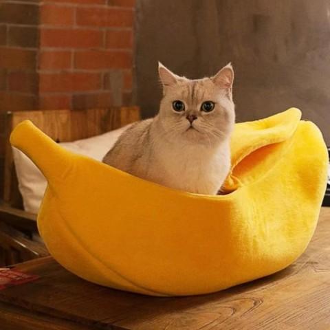 maison pour chat design banane jaune peluche doux