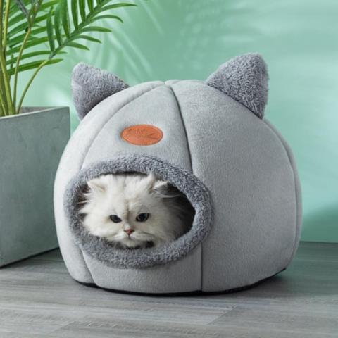Maison chat design tête de chat antidérapante lavable pliable