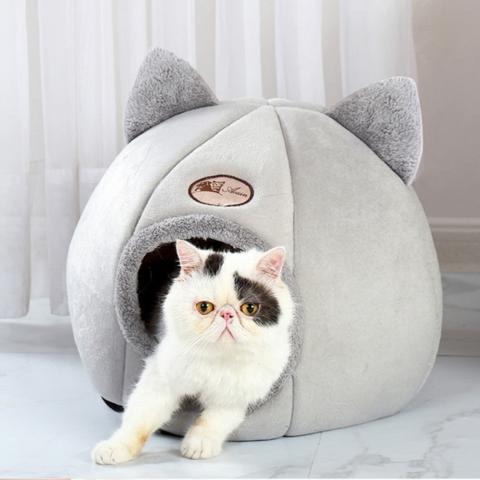Maison chat design tête de chat antidérapante lavable pliable