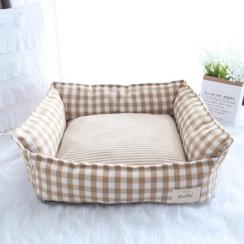 Panier pour chat vichy abricot moelleux ergonomique antidérapant