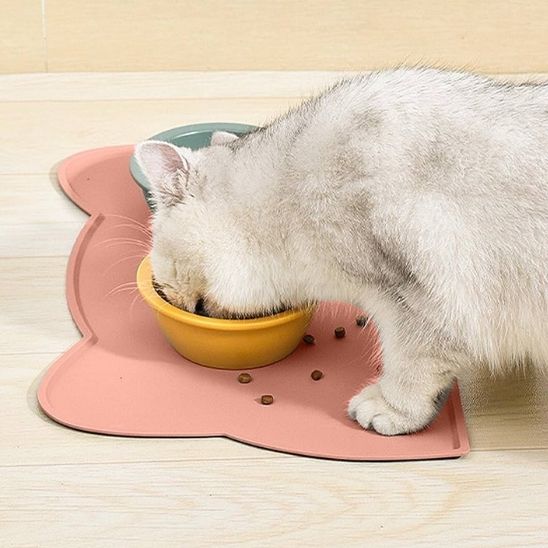 tapis gamelle chat rose doux silicone