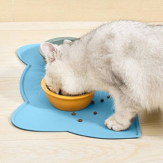 tapis gamelle chat flexible bleu