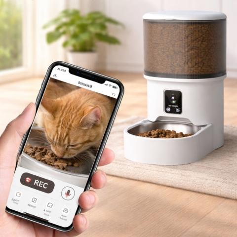 Distributeur de croquettes connecté 4L avec caméra HD pour chat