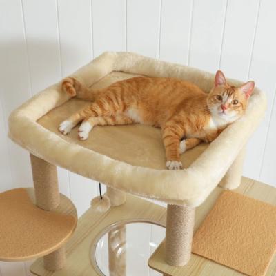 Arbre à chat en bois naturel avec niche, hamac et plateformes