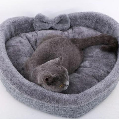 chat panier confort doux forme cœur peluche gris antidérapant