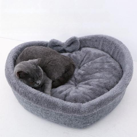 chat panier confort doux forme cœur peluche gris antidérapant