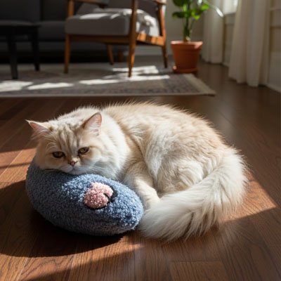 Coussin chat bleu confortable ultra moelleux