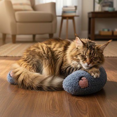 Coussin chat bleu doux ultra moelleux