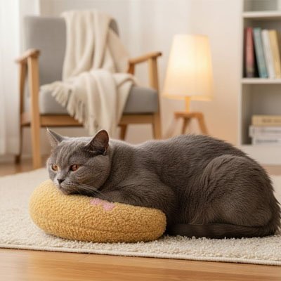 Coussin chat ergonomique jaune ultra moelleux