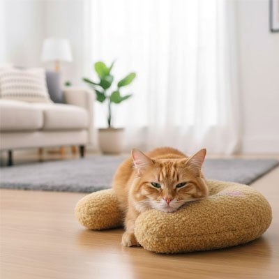 Coussin chat jaune ultra moelleux