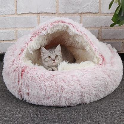 Coussin chat lit en peluche douce semi-fermé rose