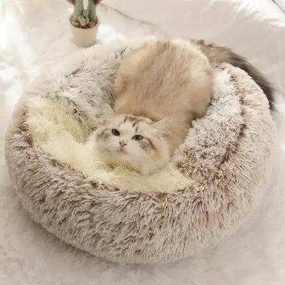 Coussin chat lit en peluche douce grotte semi-fermée grise