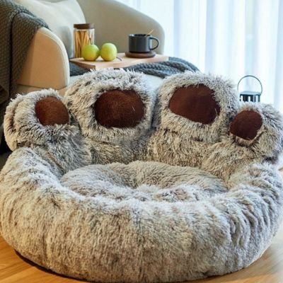 Coussin pour chat lit forme de patte peluche confortable