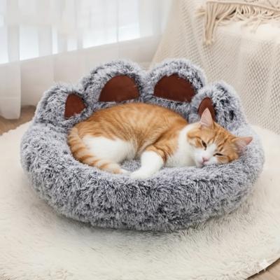 Coussin pour chat lit forme de patte peluche confortable