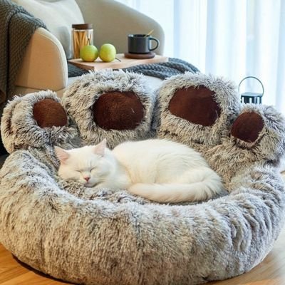 Coussin pour chat blanc lit forme de patte peluche confortable